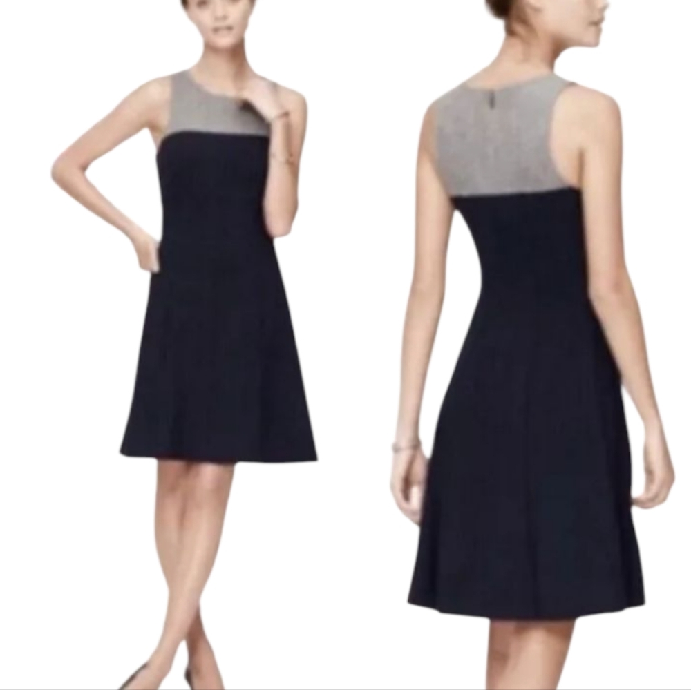 LOFT Petites Dress 4P Sleeveless Gray Navy‎ Colorblock A-Line Career New